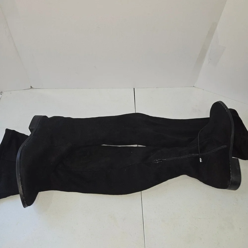 ASOS Black Faux Suede Over The Knee Boots Flat Drawstring Size 7W AB237